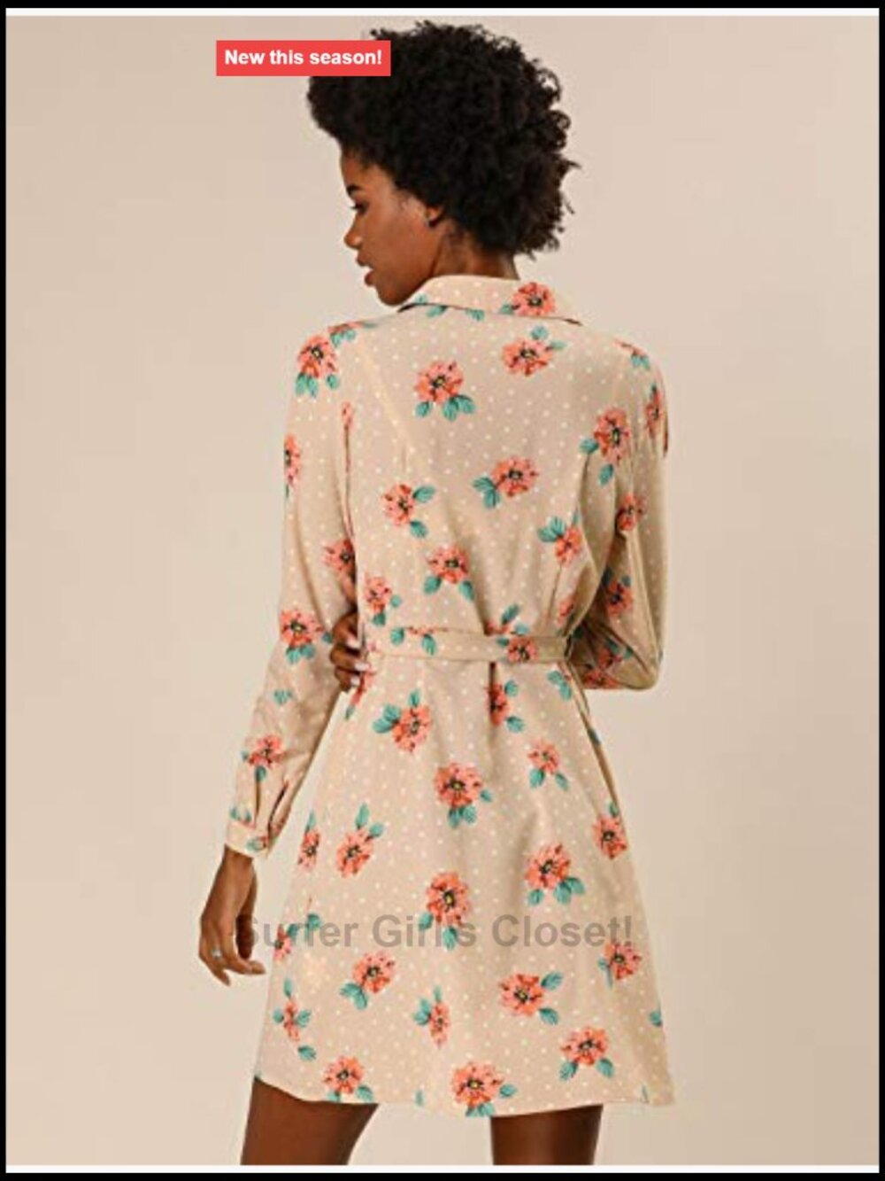 Vintage Polka Dot Floral Print Shirt Dress Long Sleeve Tie Belt - Picture 4 of 6
